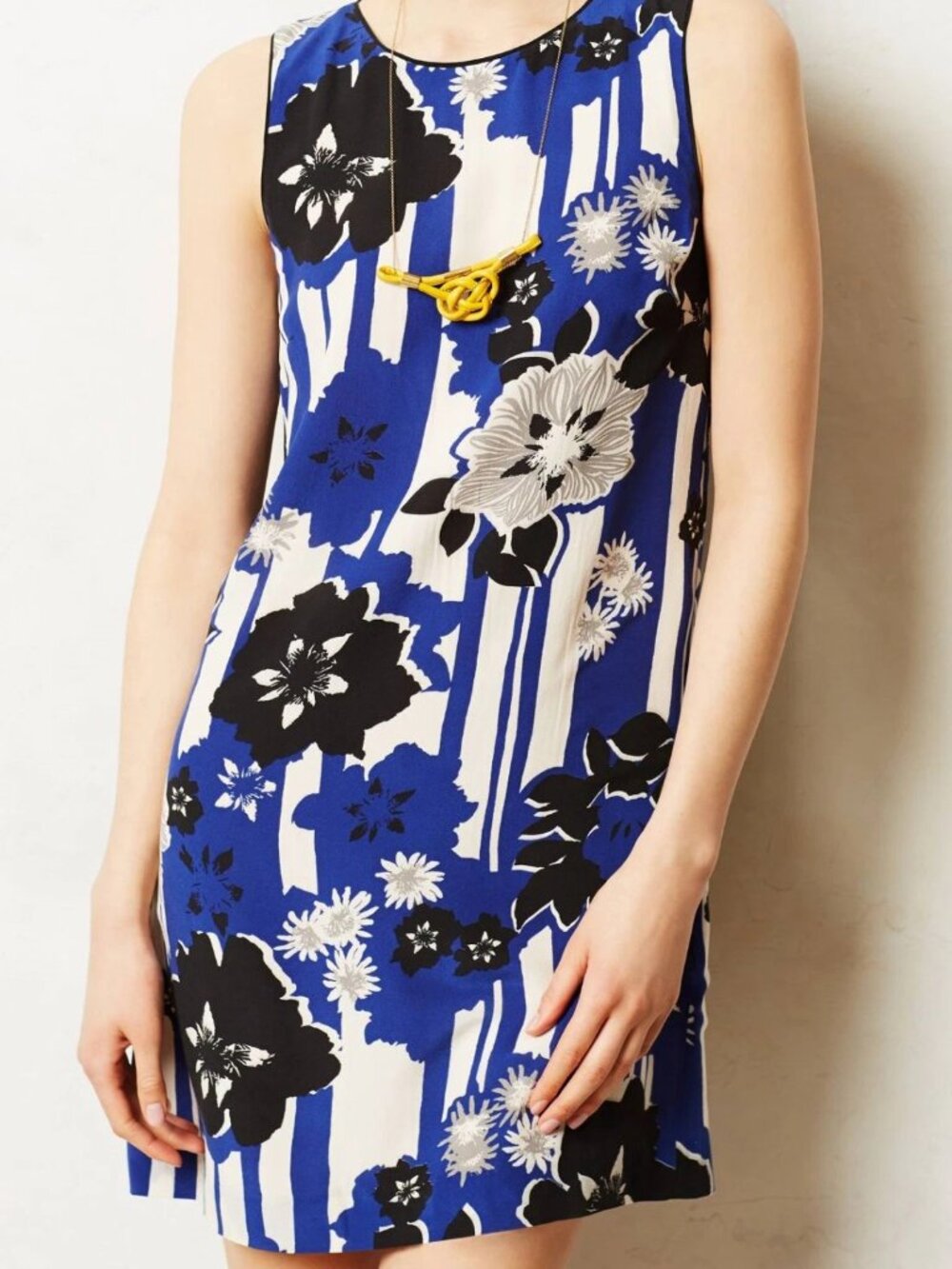 Anthropologie Maeve Canna 100% Silk Shift Dress Blue Floral 0P